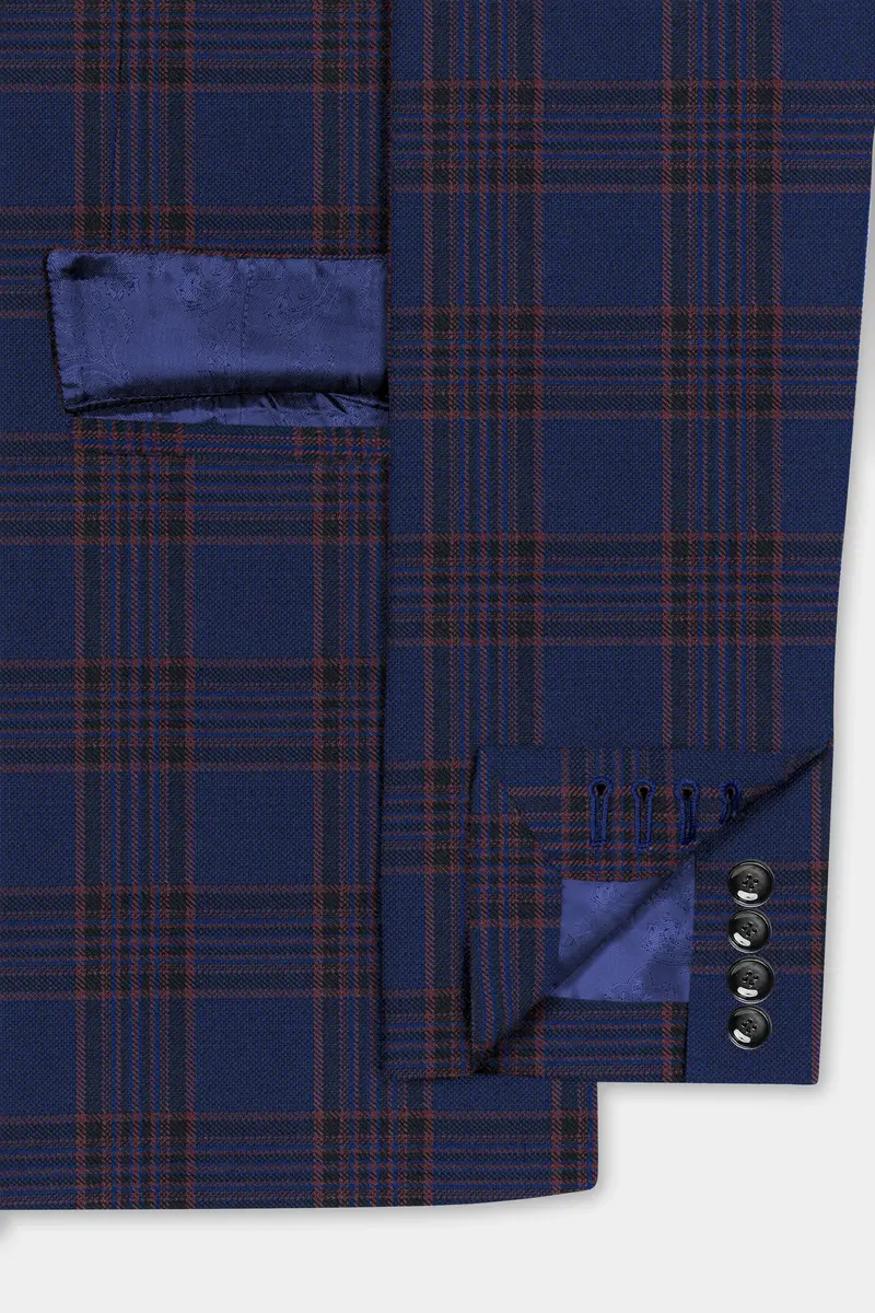 Bunting Blue With Livid Brown Plaid Wool Blend Blazer 6