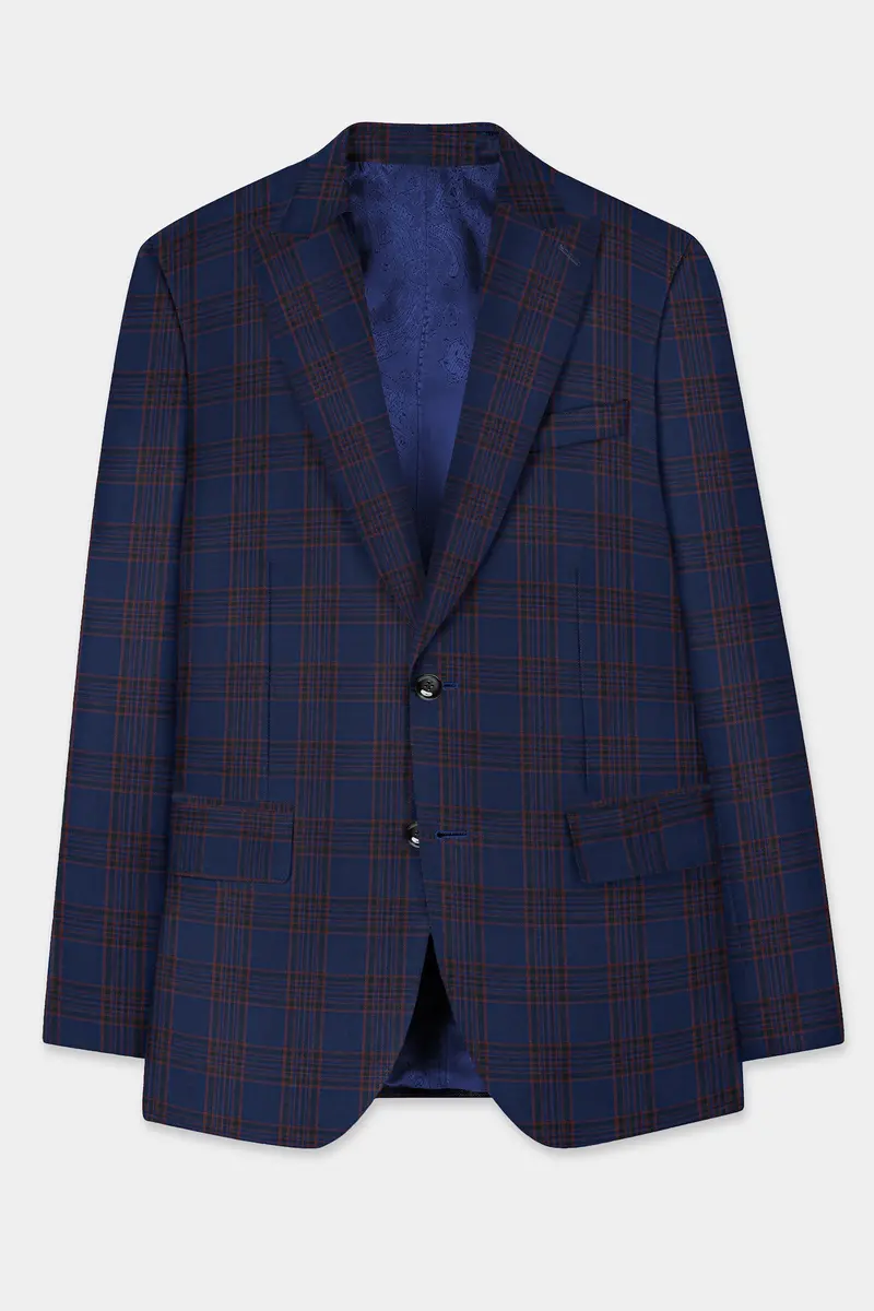 Bunting Blue With Livid Brown Plaid Wool Blend Blazer 8