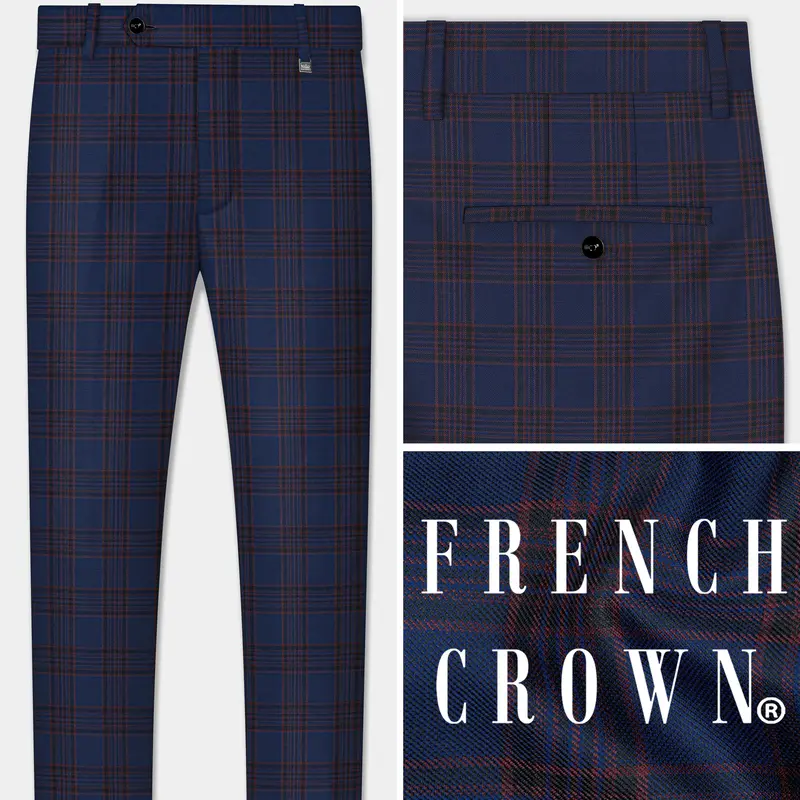 Bunting Blue With Livid Brown Plaid Wool Blend Pant 1