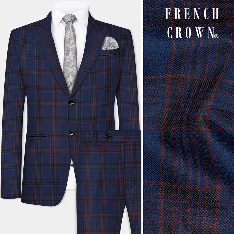 Bunting Blue With Livid Brown Plaid Wool Blend Suit 1