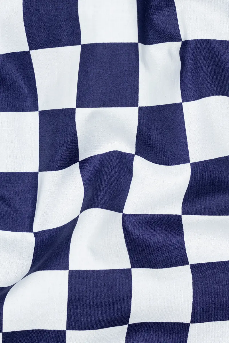 Bunting Blue With White Chess Board Printed Poplin Cotton Shirt 3