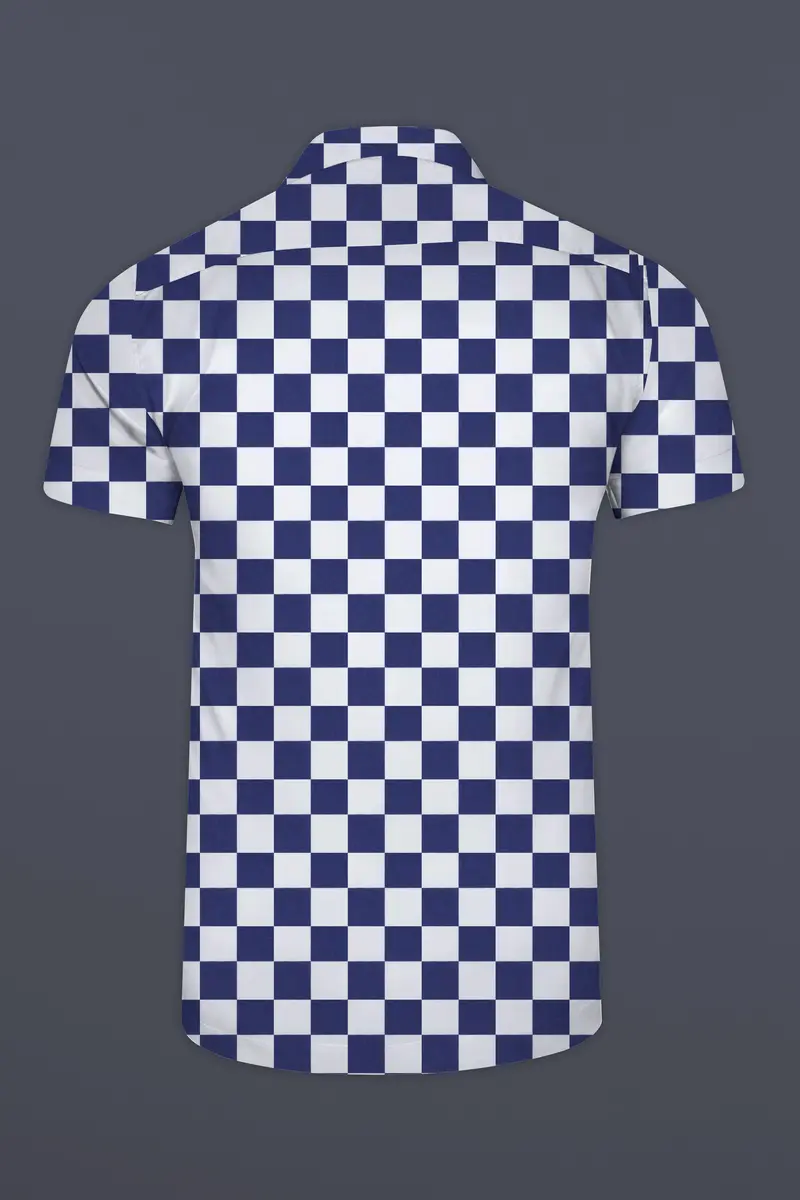 Bunting Blue With White Chess Board Printed Poplin Cotton Shirt 6