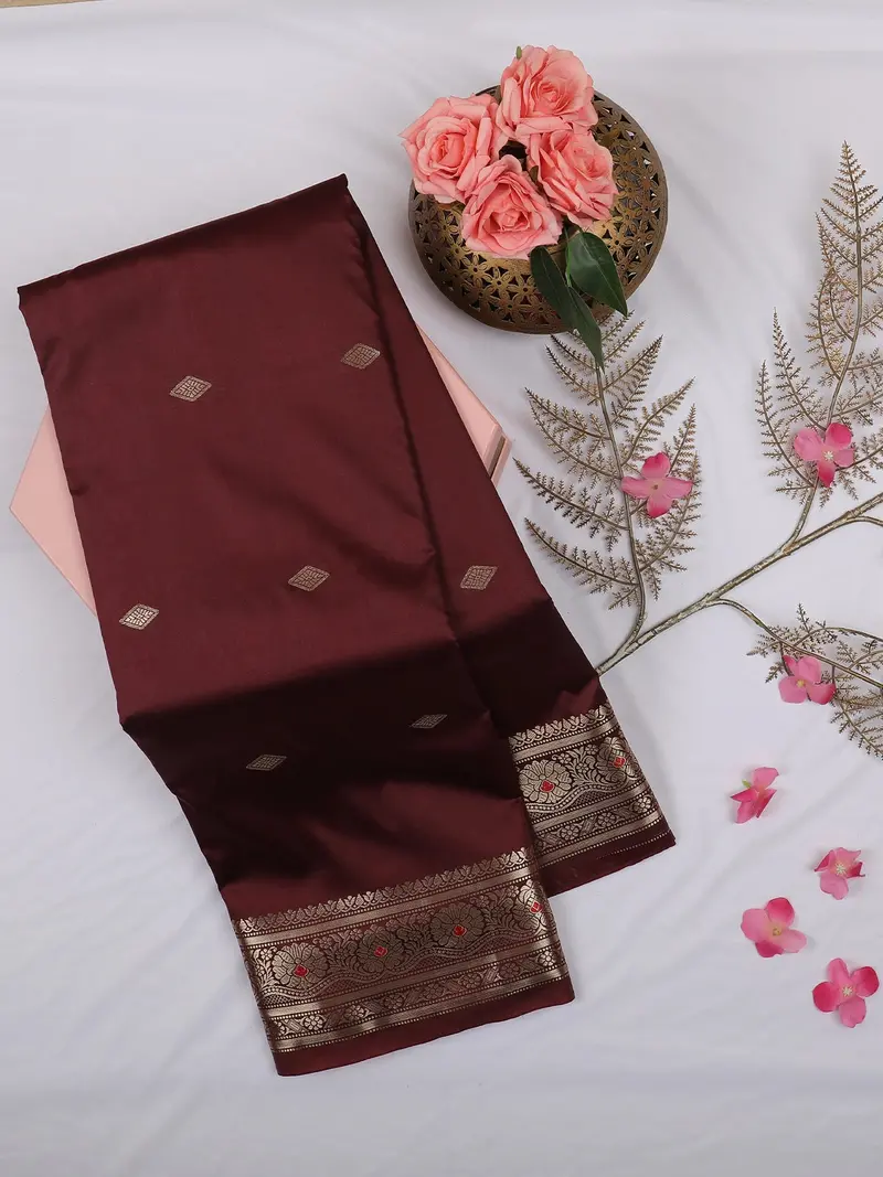 Burgundy Butta Woven Design Soft Silk Saree 1