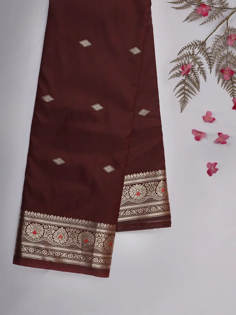 Burgundy Butta Woven Design Soft Silk Saree 2