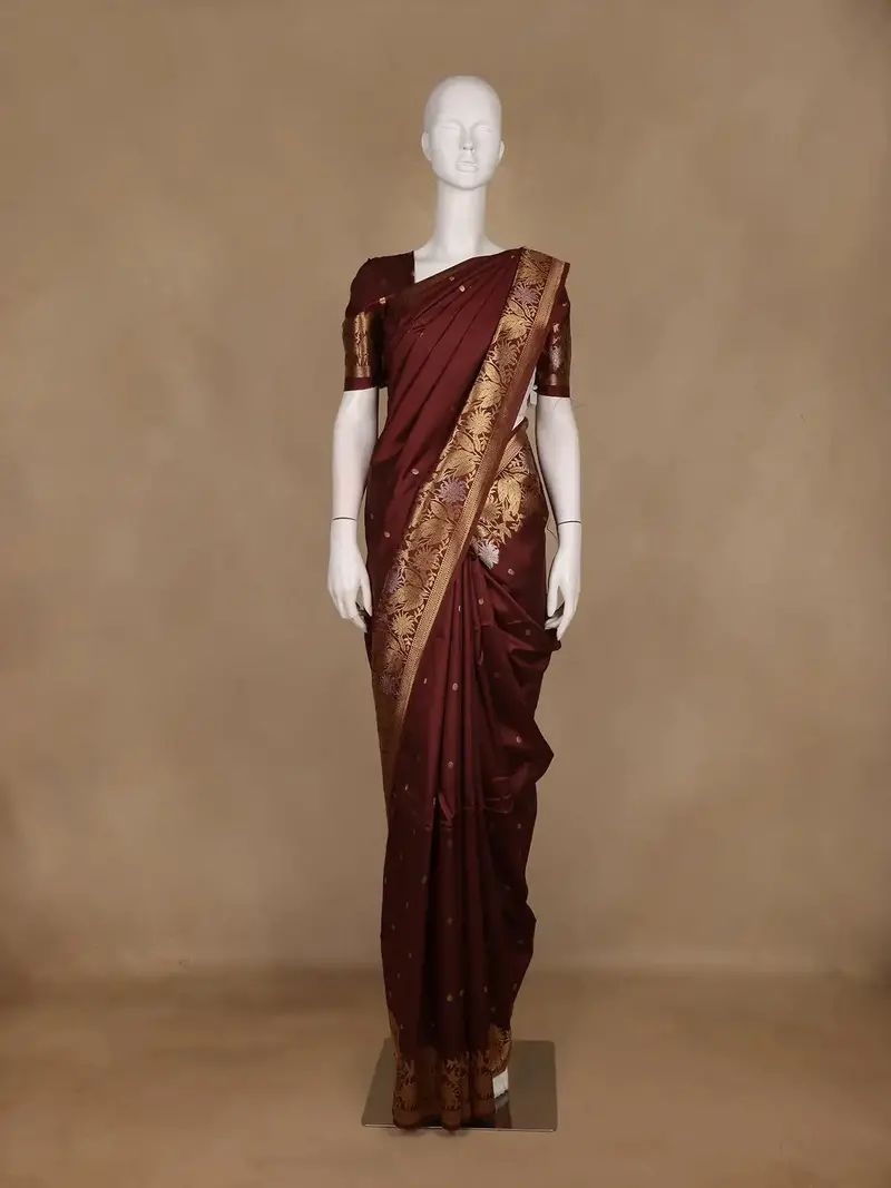 Burgundy Buttas Design Semi Tussar Saree 1