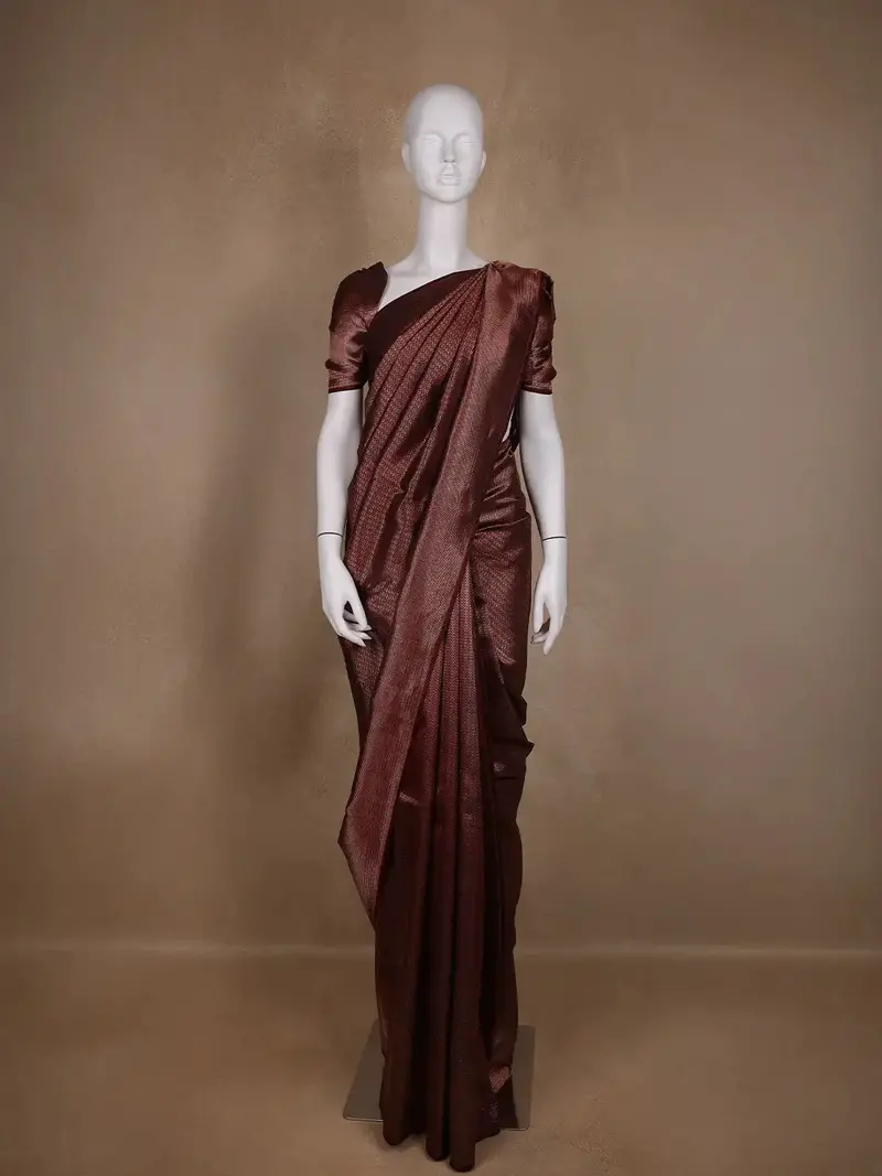 Burgundy Diamond Woven Pure Kanchipuram Silk Saree 1