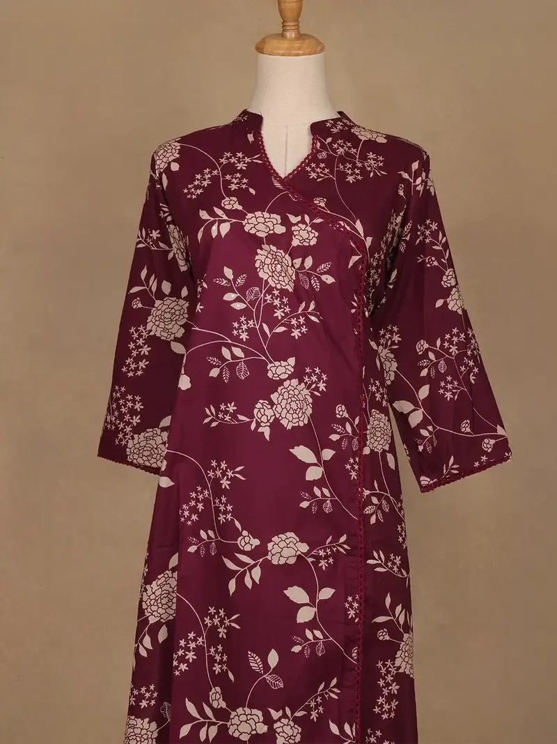 Burgundy Floral Design Printed Cotton Salwar Suit 2