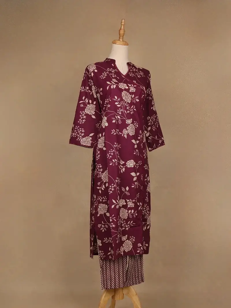 Burgundy Floral Design Printed Cotton Salwar Suit 4