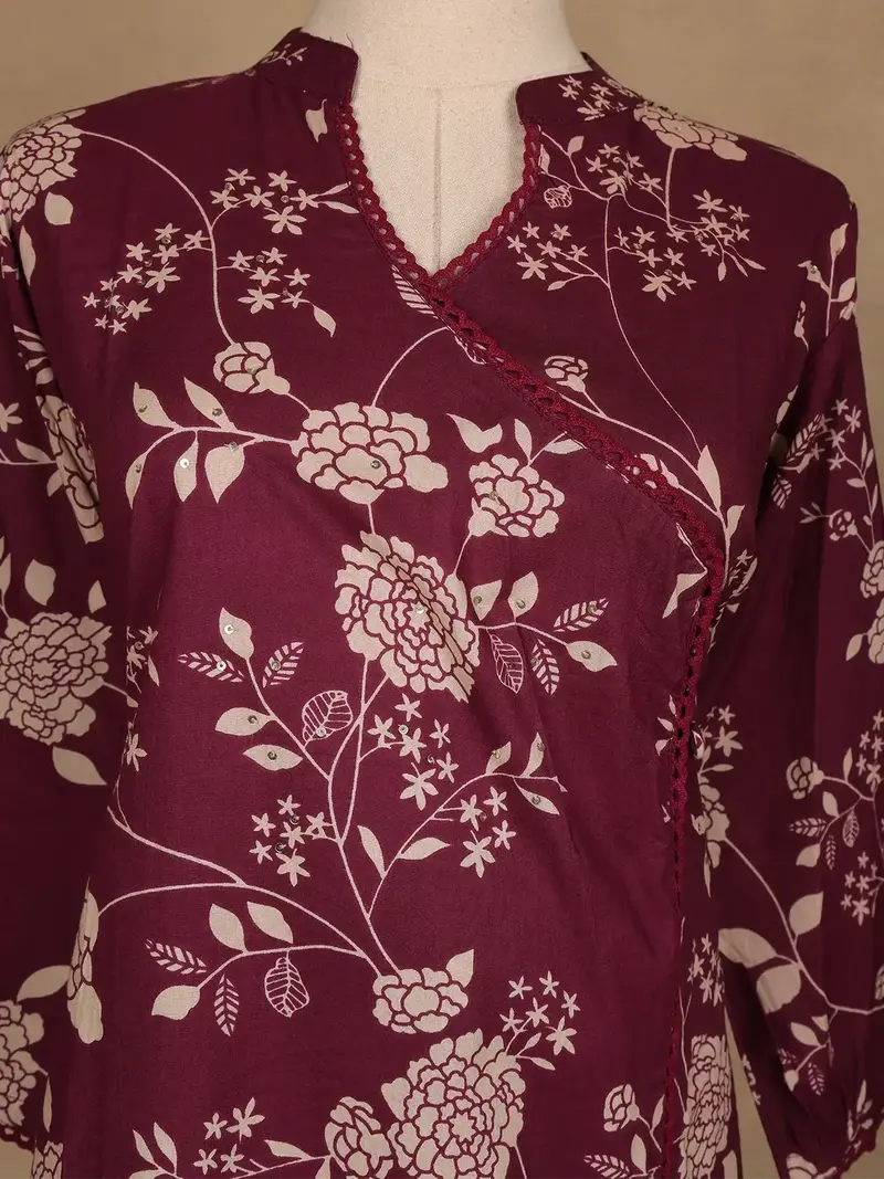 Burgundy Floral Design Printed Cotton Salwar Suit 5