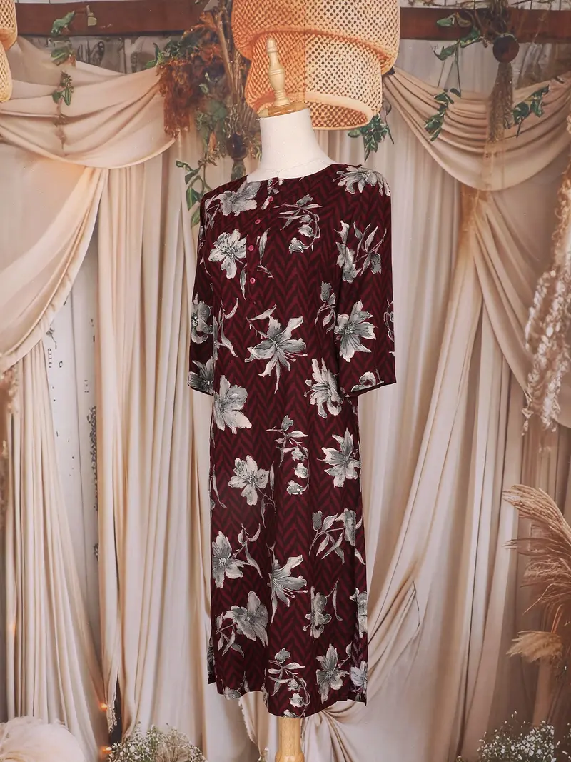 Burgundy Floral Printed Cotton Kurti 3