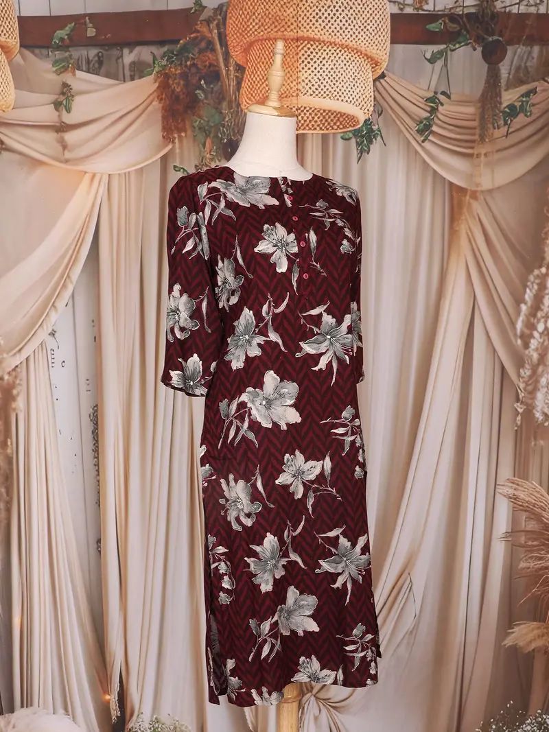 Burgundy Floral Printed Cotton Kurti 4