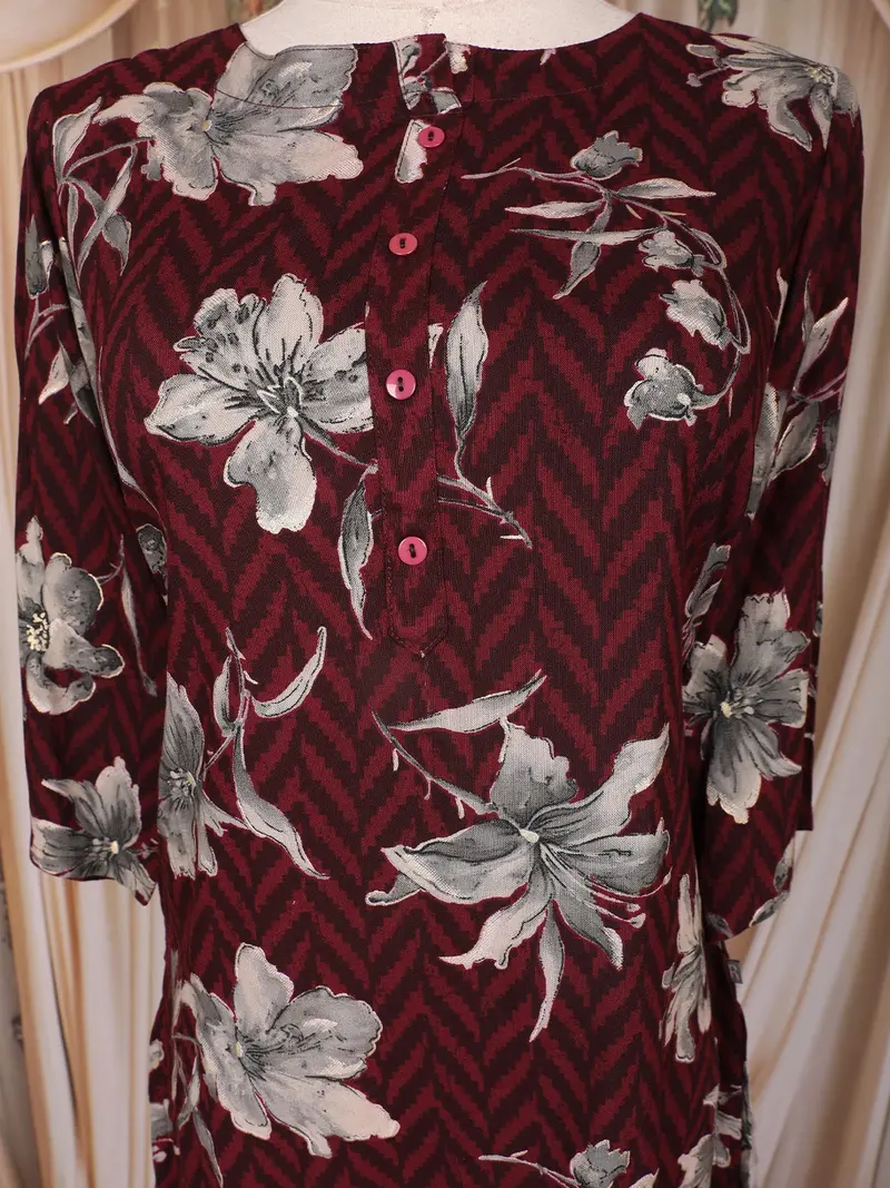 Burgundy Floral Printed Cotton Kurti 8
