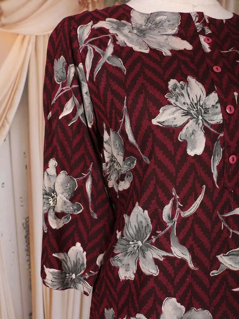 Burgundy Floral Printed Cotton Kurti 9