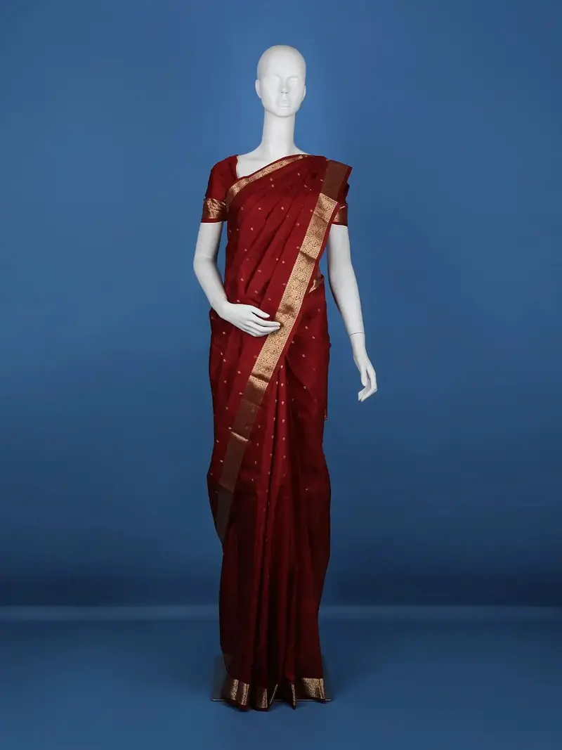 Burgundy Floral Woven Silk Saree 1