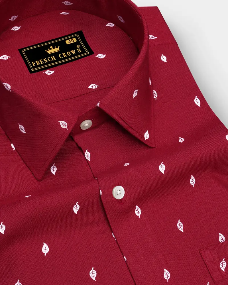 Burgundy Leaves Textured Premium Tencel Shirt 1