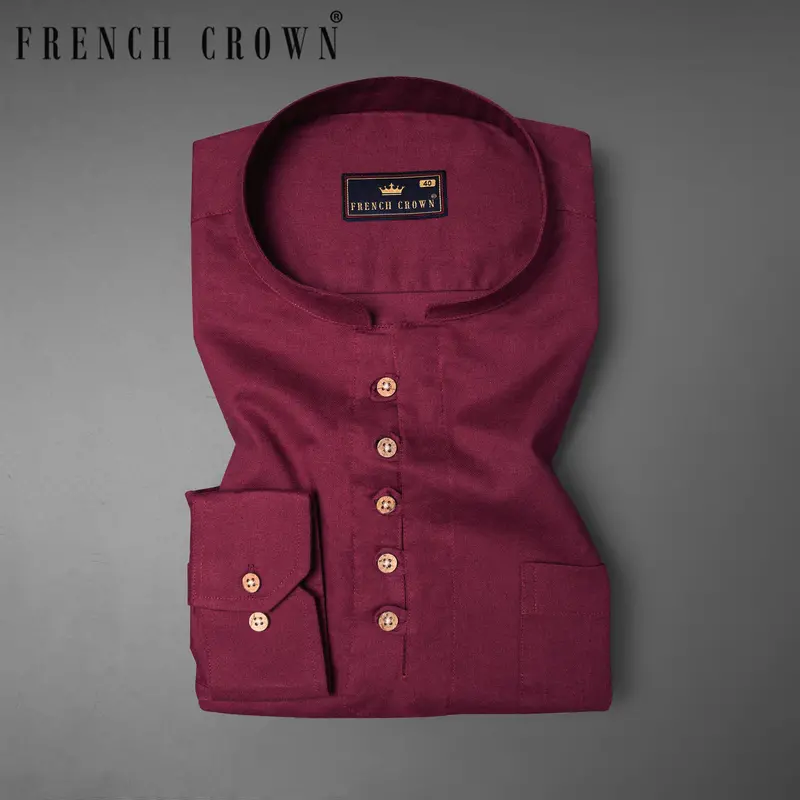 Burgundy Luxurious Linen Kurta Shirt 1