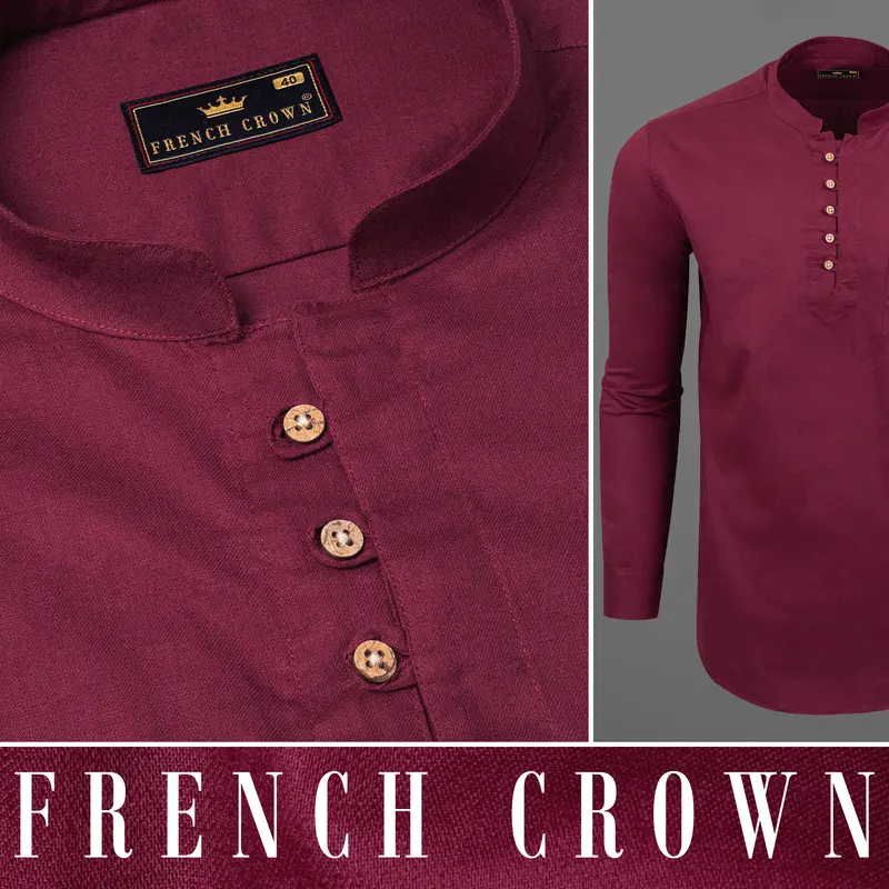 Burgundy Luxurious Linen Kurta Shirt 10