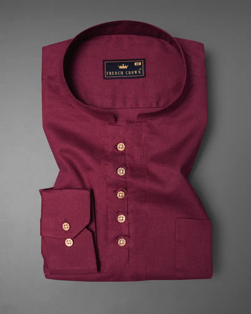 Burgundy Luxurious Linen Kurta Shirt 2
