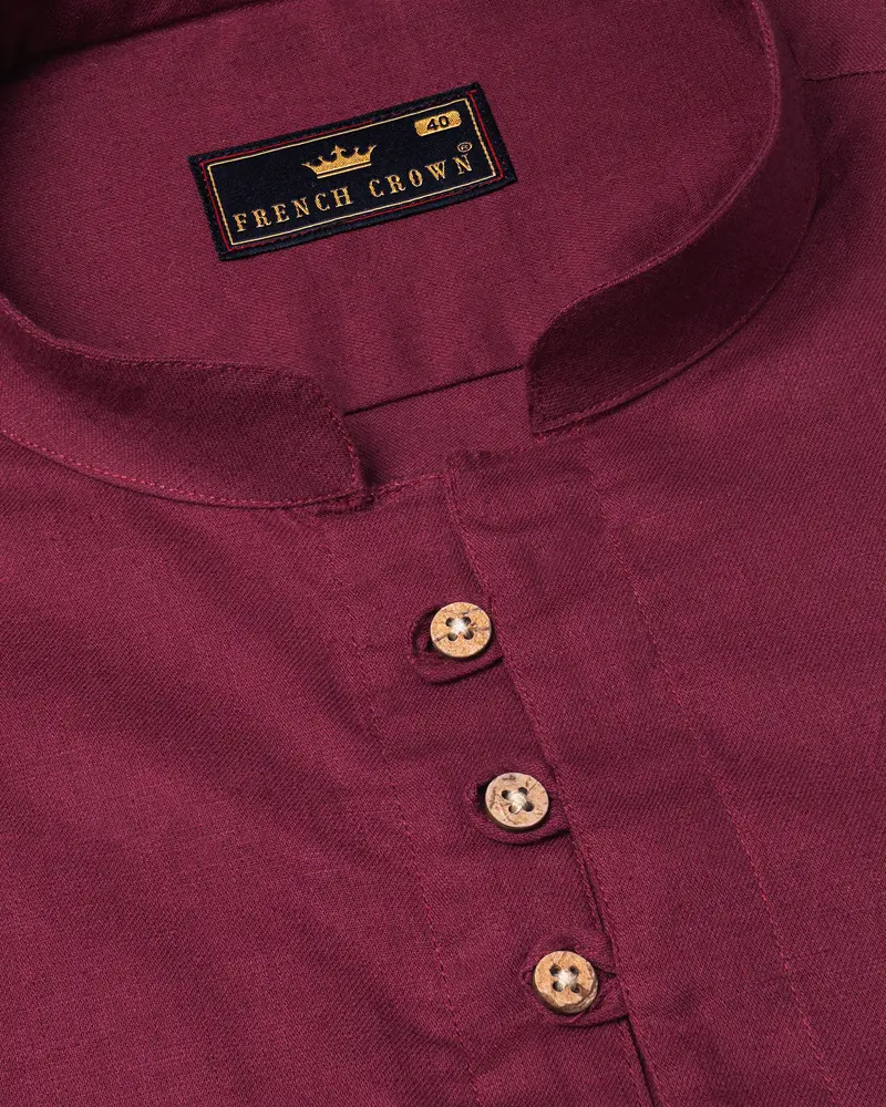 Burgundy Luxurious Linen Kurta Shirt 4