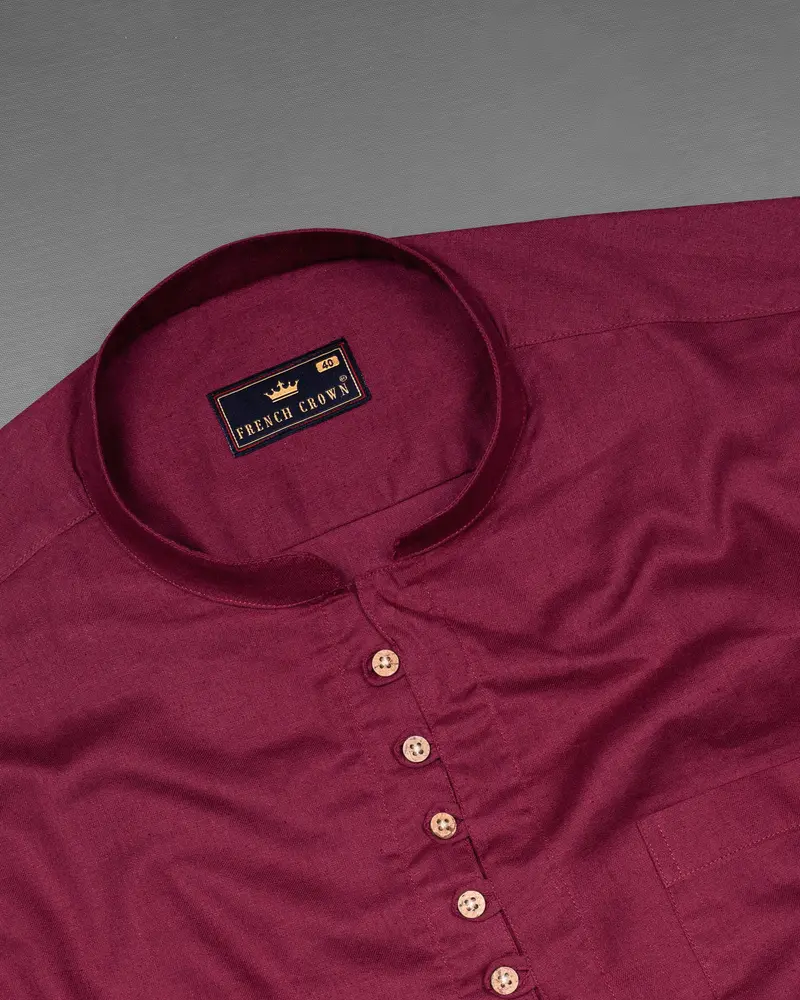Burgundy Luxurious Linen Kurta Shirt 5