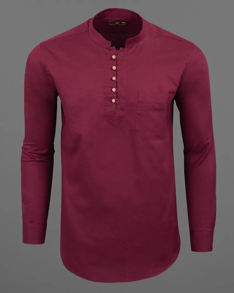 Burgundy Luxurious Linen Kurta Shirt 6