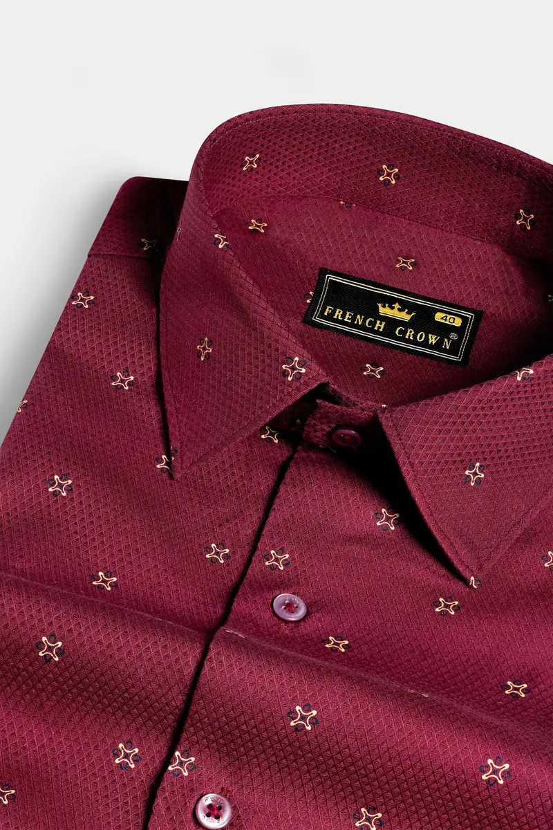 Burgundy Maroon Dobby Textured Premium Giza Cotton Shirt 1