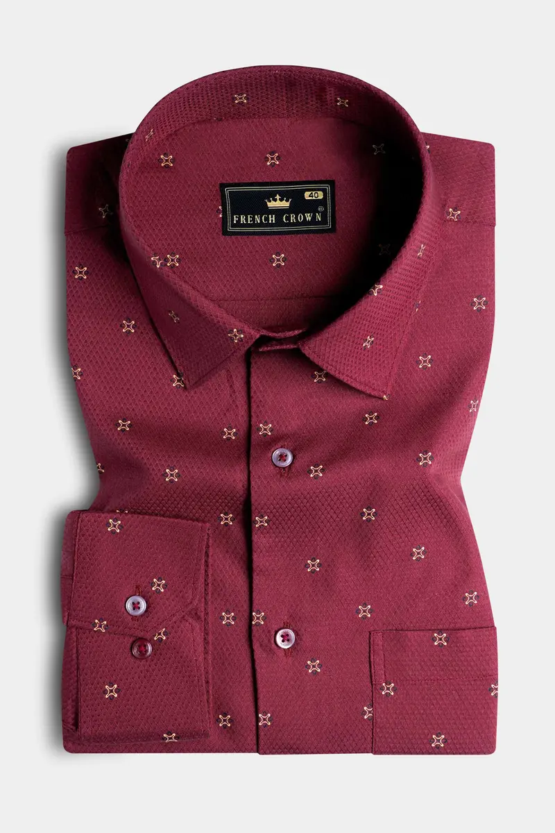 Burgundy Maroon Dobby Textured Premium Giza Cotton Shirt 3