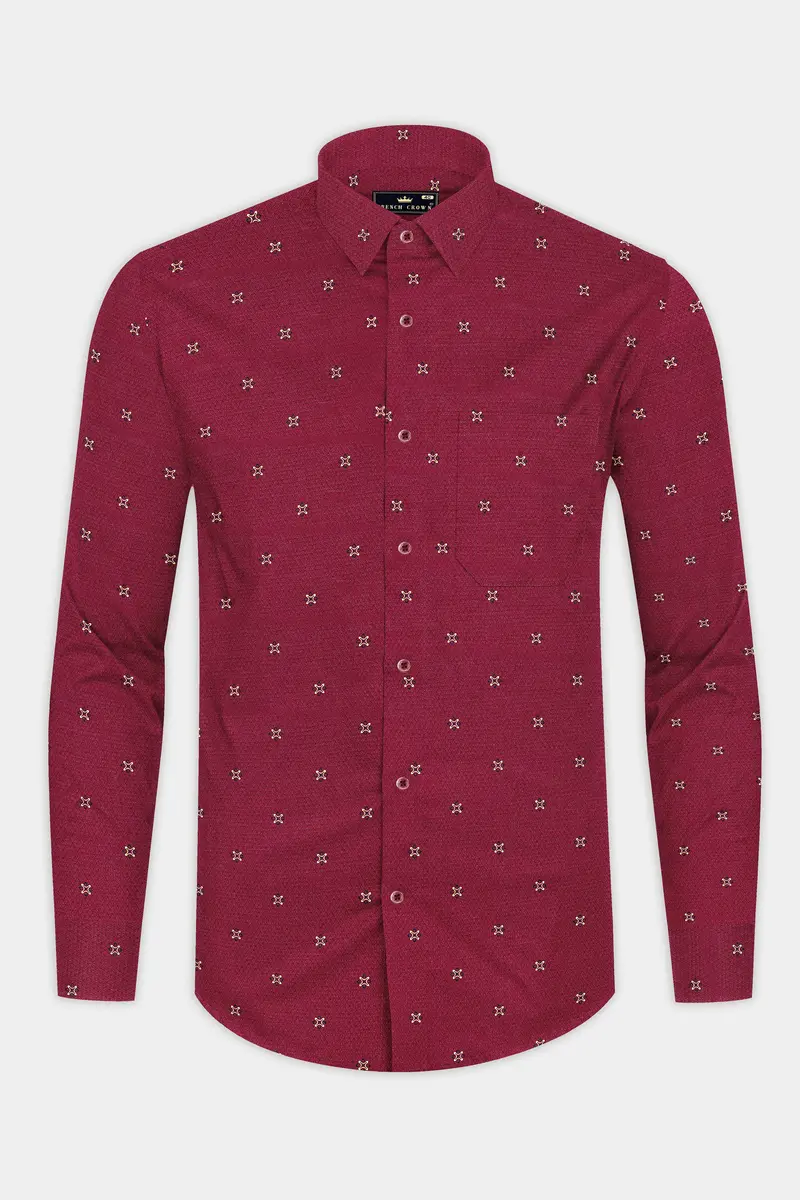 Burgundy Maroon Dobby Textured Premium Giza Cotton Shirt 4