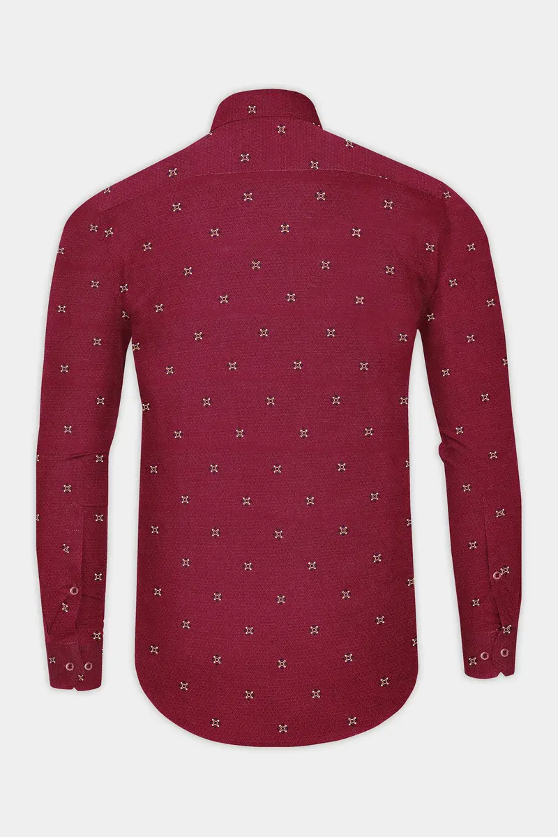 Burgundy Maroon Dobby Textured Premium Giza Cotton Shirt 5