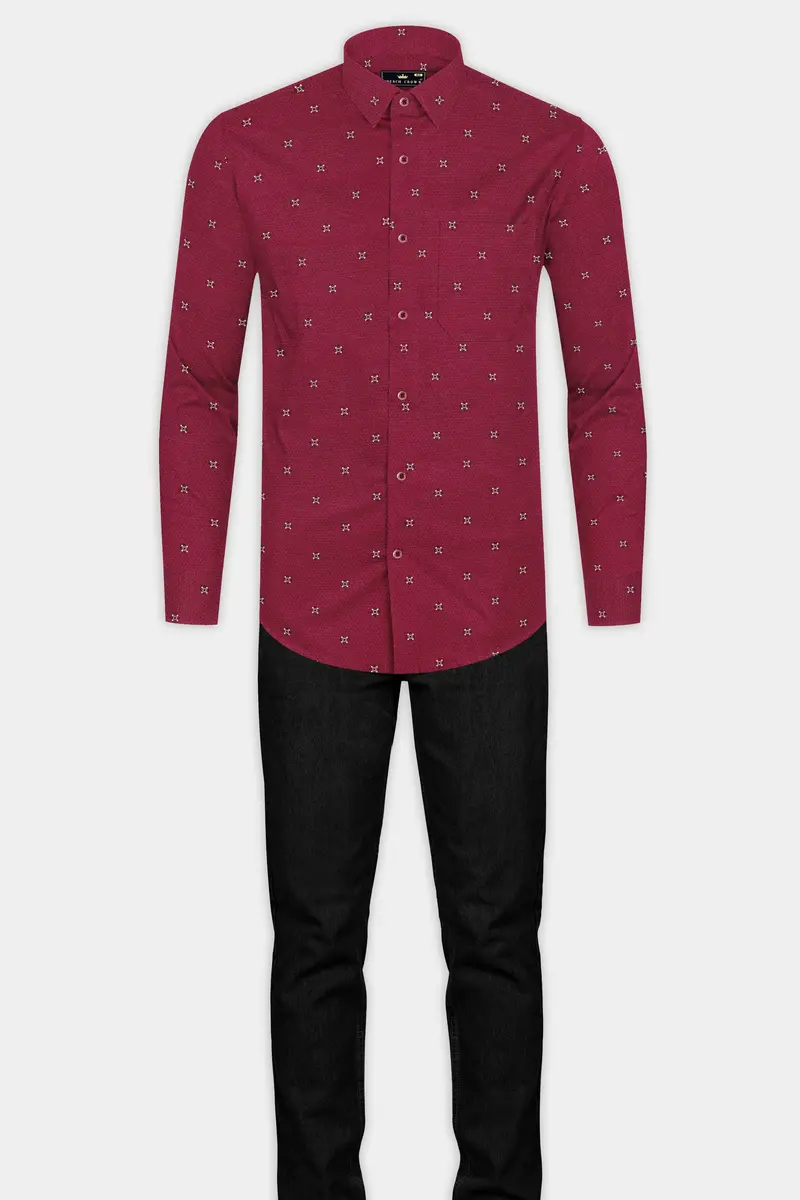 Burgundy Maroon Dobby Textured Premium Giza Cotton Shirt 6