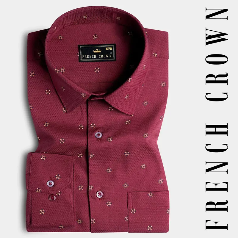 Burgundy Maroon Dobby Textured Premium Giza Cotton Shirt 7
