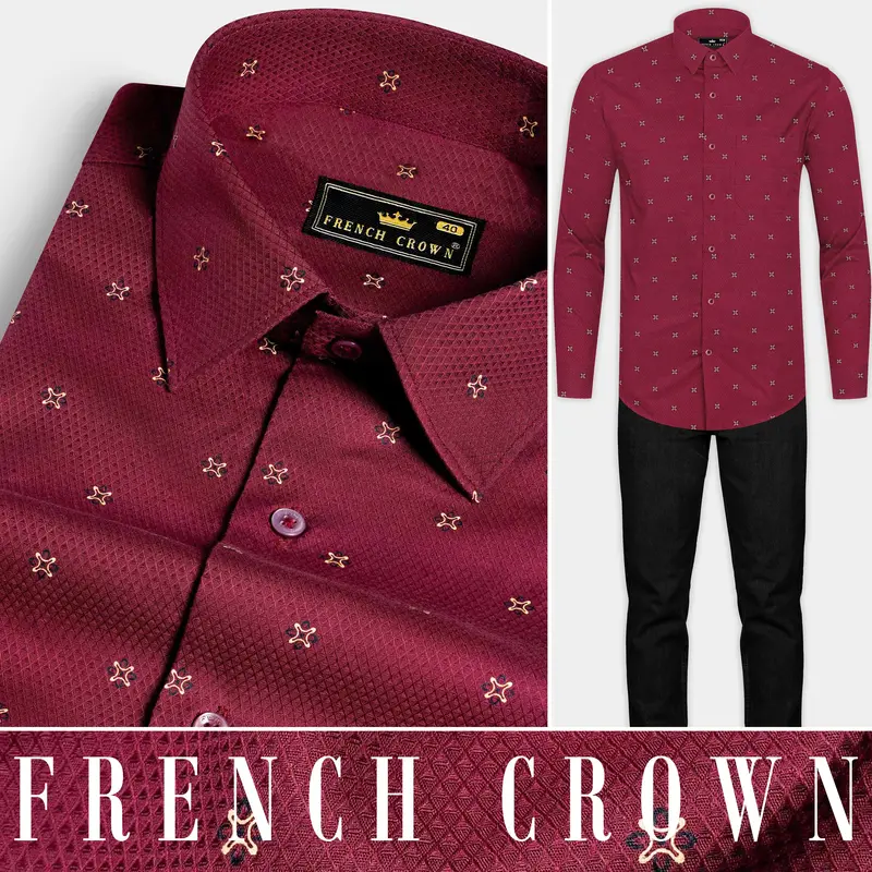 Burgundy Maroon Dobby Textured Premium Giza Cotton Shirt 8