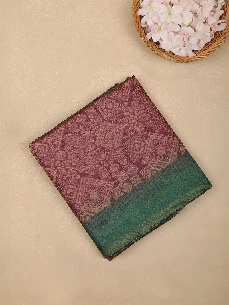Burgundy Semi Tussar Silk Abstract Designed Saree 1