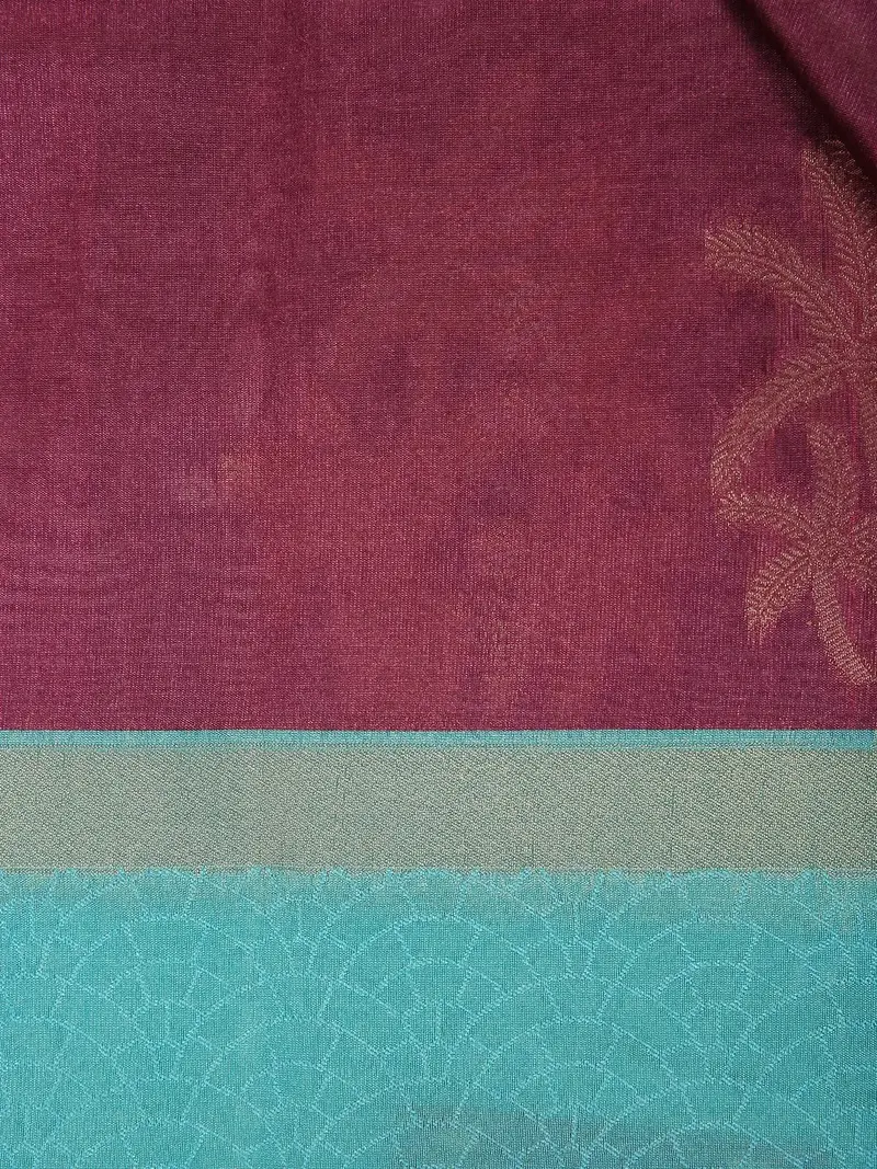 Burgundy Semi Tussar Silk Floral Designed Saree 2
