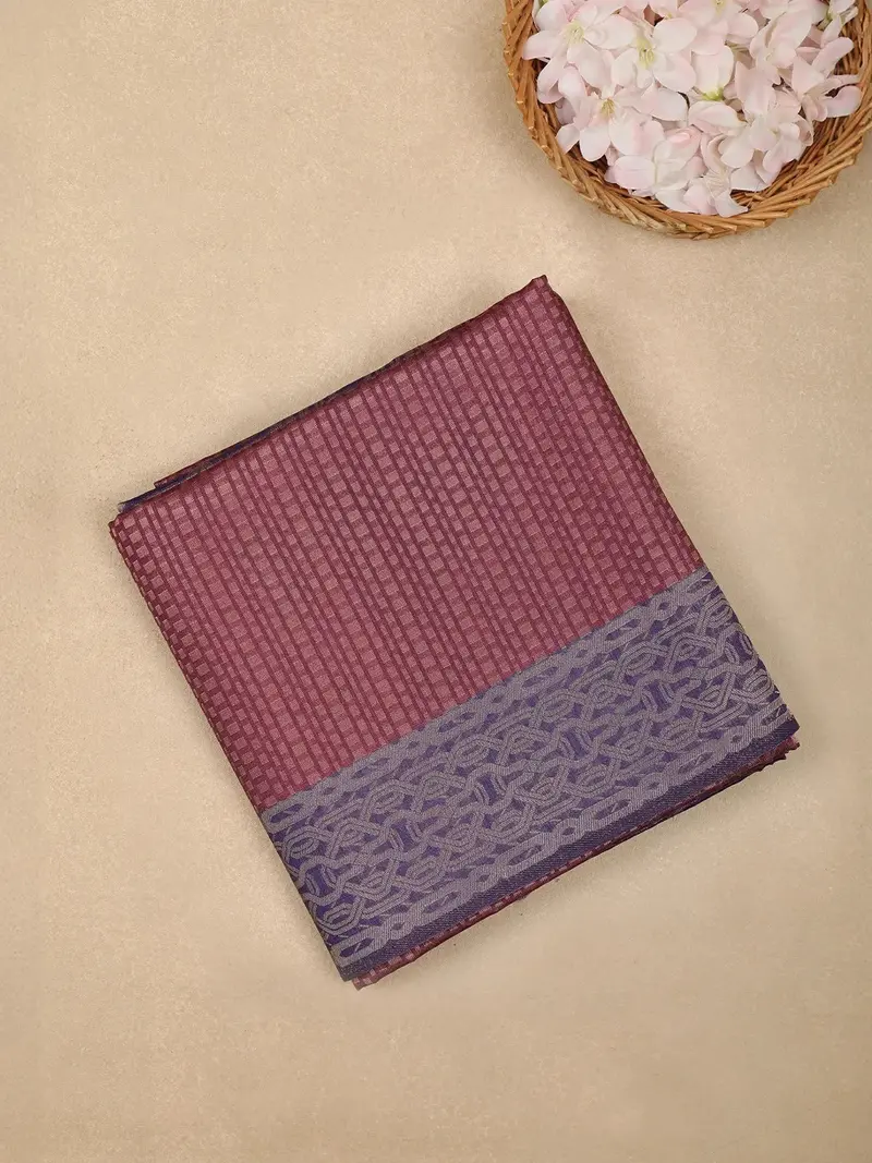 Burgundy Semi Tussar Silk Stripes Designed Saree 1