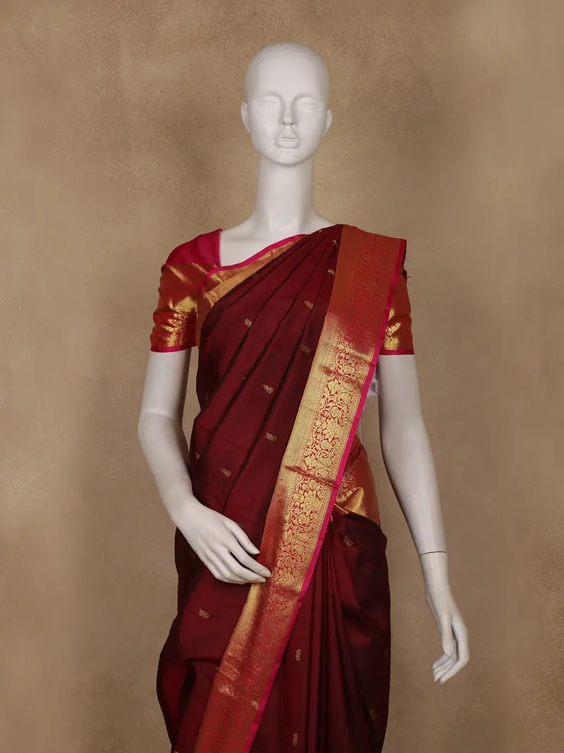 Burgundy Small Butta Woven Pure Kanchipuram Silk Saree 2
