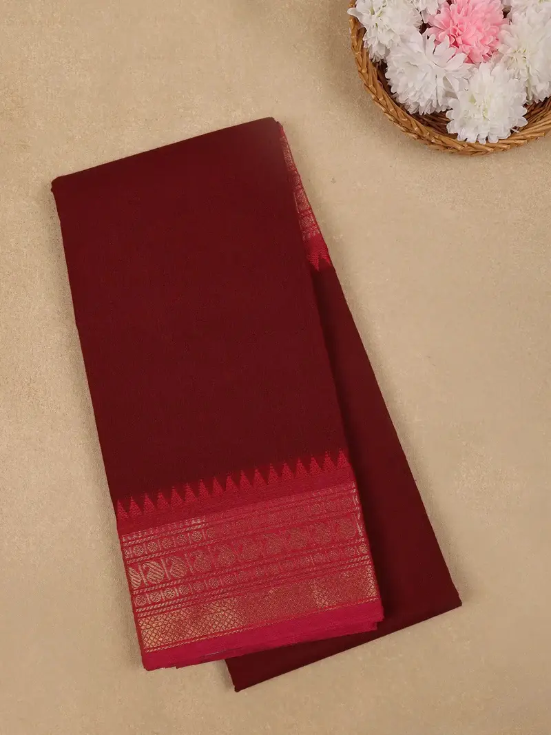 Burgundy Solid Design Cotton Fancy Saree 1