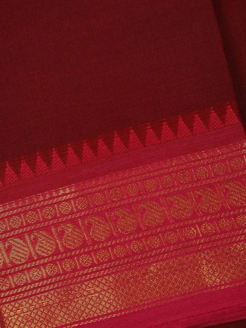 Burgundy Solid Design Cotton Fancy Saree 2