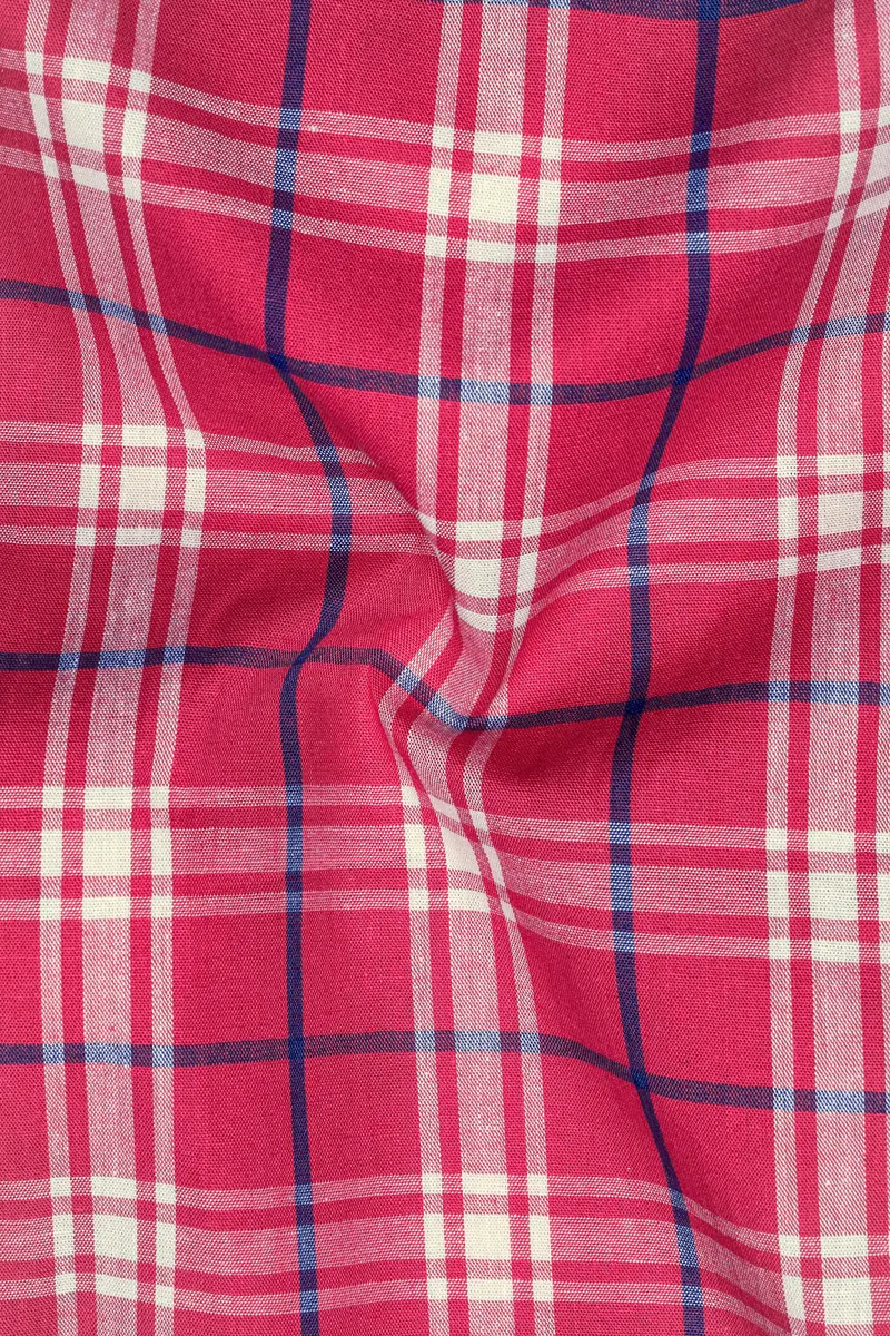 Burgundy With Bright White And Cerulean Blue Windowpane Premium Cotton Shirt 3