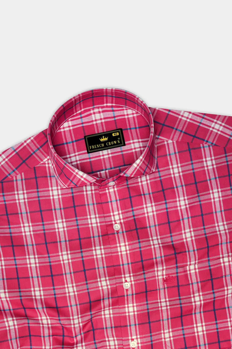 Burgundy With Bright White And Cerulean Blue Windowpane Premium Cotton Shirt 5