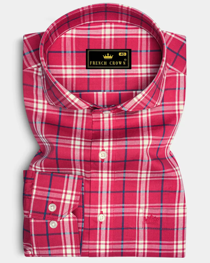Burgundy With Bright White And Cerulean Blue Windowpane Premium Cotton Shirt 6