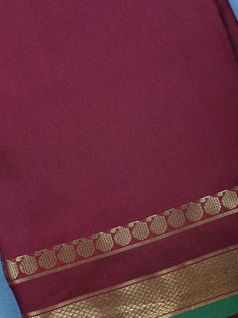 Burgundy With Gold Zari Border Soft Silk Saree 2