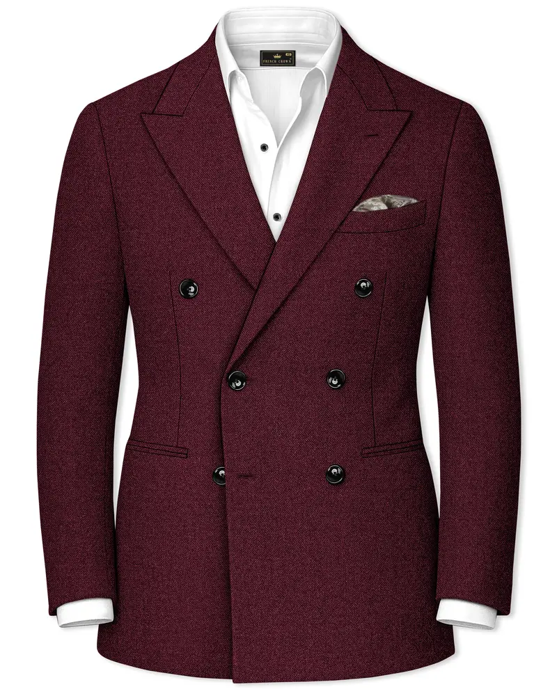 Burgvoro-Crated Maroon Textured Tweed Double Breasted Blazer 1