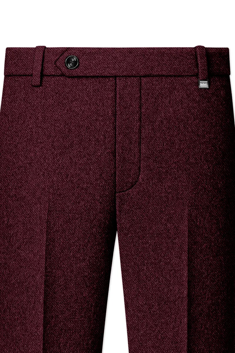 Burgvoro-Crated Maroon Textured Tweed Double Breasted Suit 12