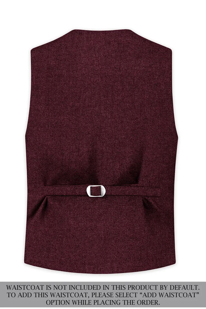 Burgvoro-Crated Maroon Textured Tweed Double Breasted Suit 16