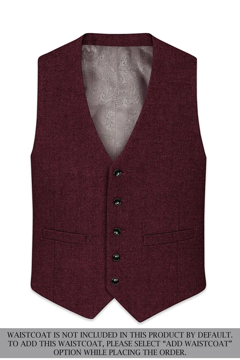 Burgvoro-Crated Maroon Textured Tweed Double Breasted Suit 17