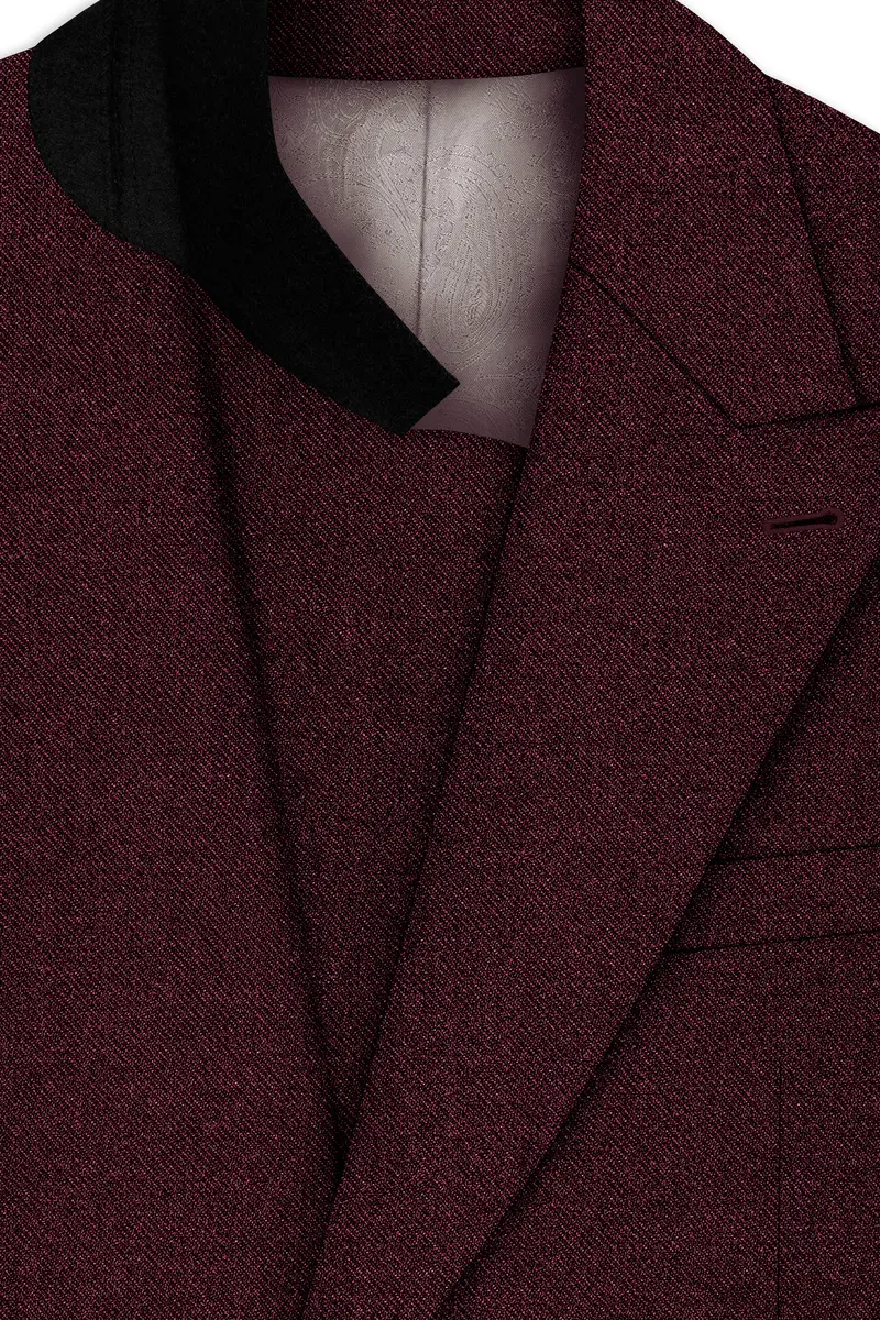 Burgvoro-Crated Maroon Textured Tweed Double Breasted Suit 5