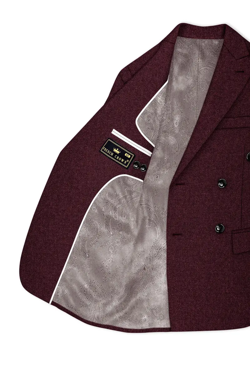 Burgvoro-Crated Maroon Textured Tweed Double Breasted Suit 6