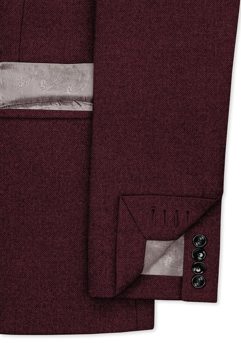 Burgvoro-Crated Maroon Textured Tweed Double Breasted Suit 7