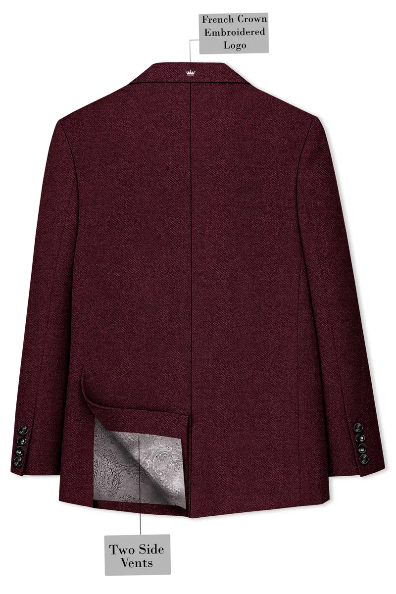 Burgvoro-Crated Maroon Textured Tweed Double Breasted Suit 9